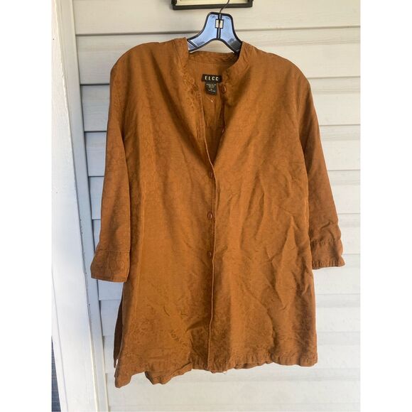ELCC Silk Burnt Orange Rust Colored Leopard Print Button-up Blouse, Sz XL - Picture 1 of 7